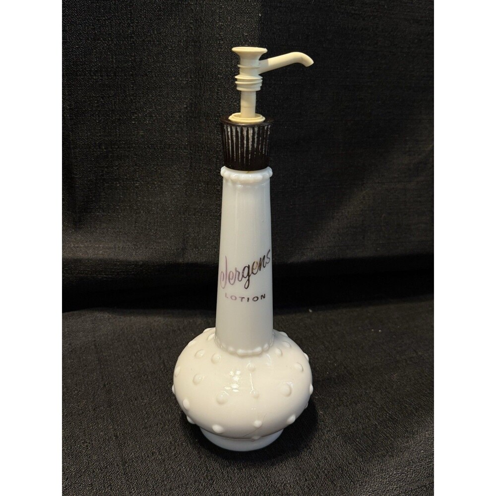 Vintage Jergens Lotion Advertising Hobnail Genie Bottle Milk Glass Dispenser